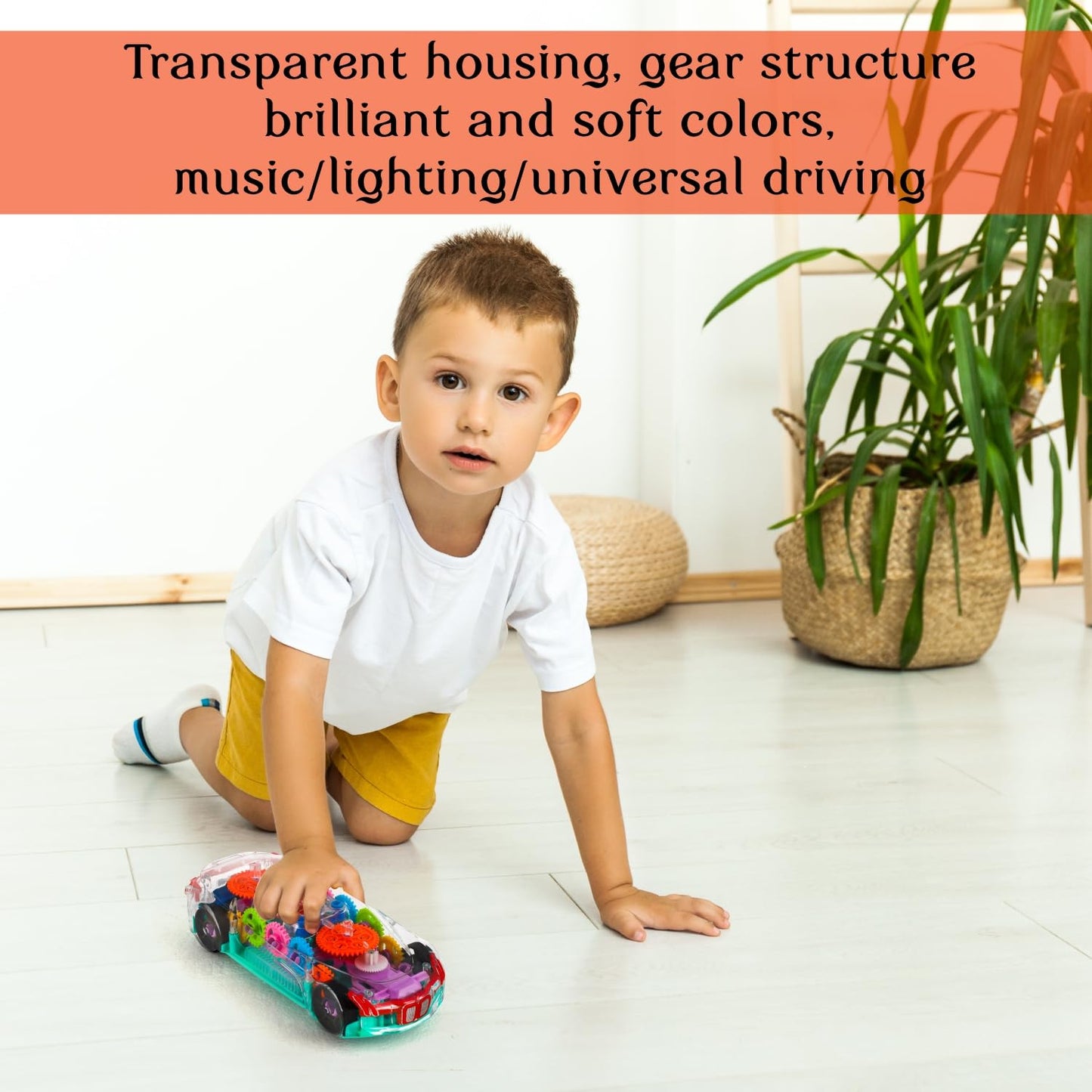 Transparent Gear LED Light Toy Car with Flashing Lights & Cool Design