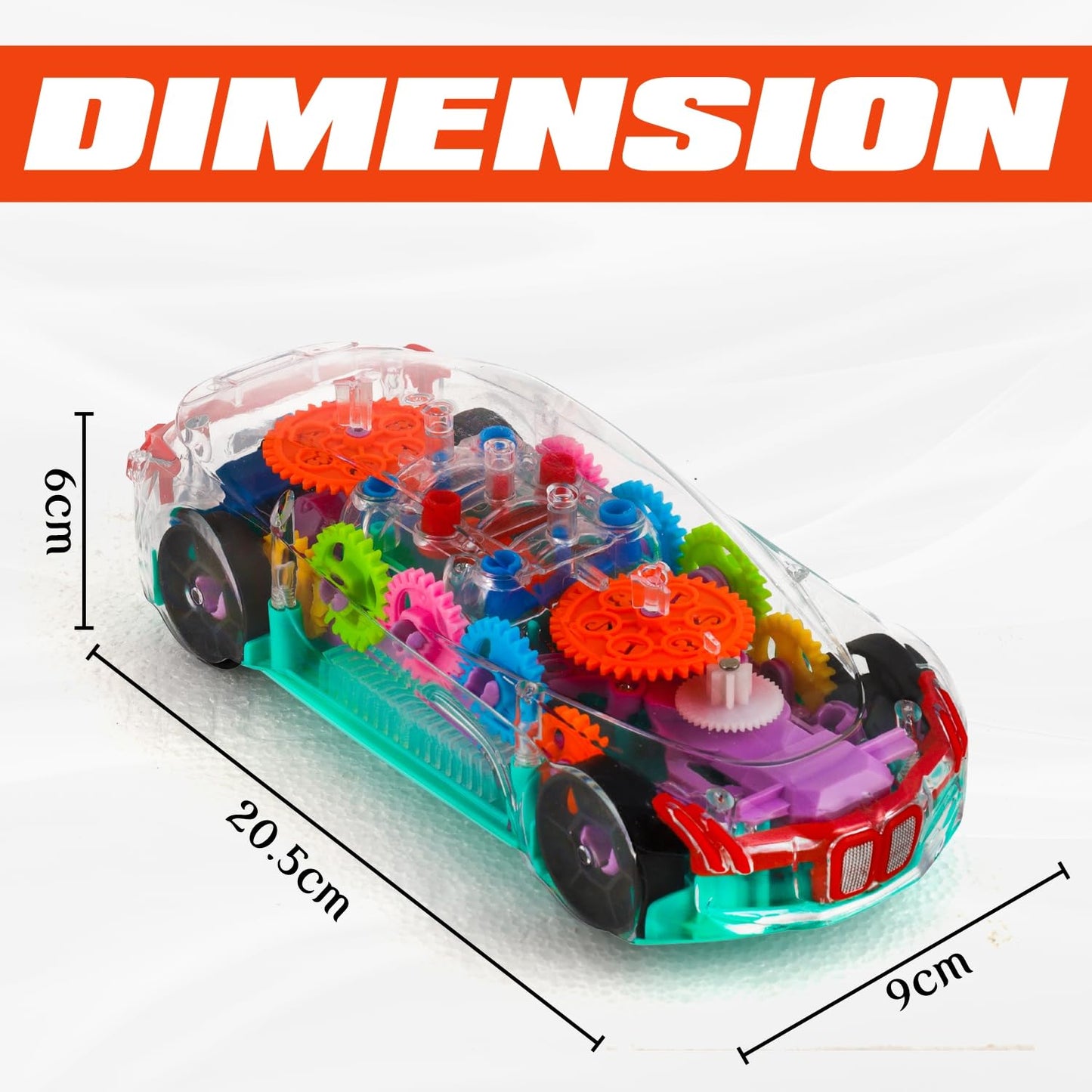 Transparent Gear LED Light Toy Car with Flashing Lights & Cool Design