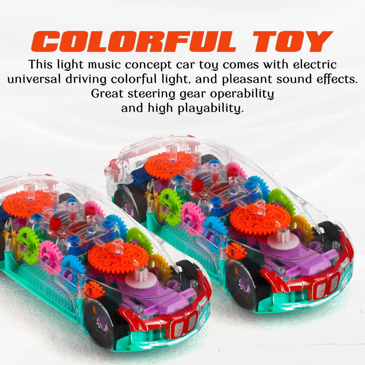 Transparent Gear LED Light Toy Car with Flashing Lights & Cool Design